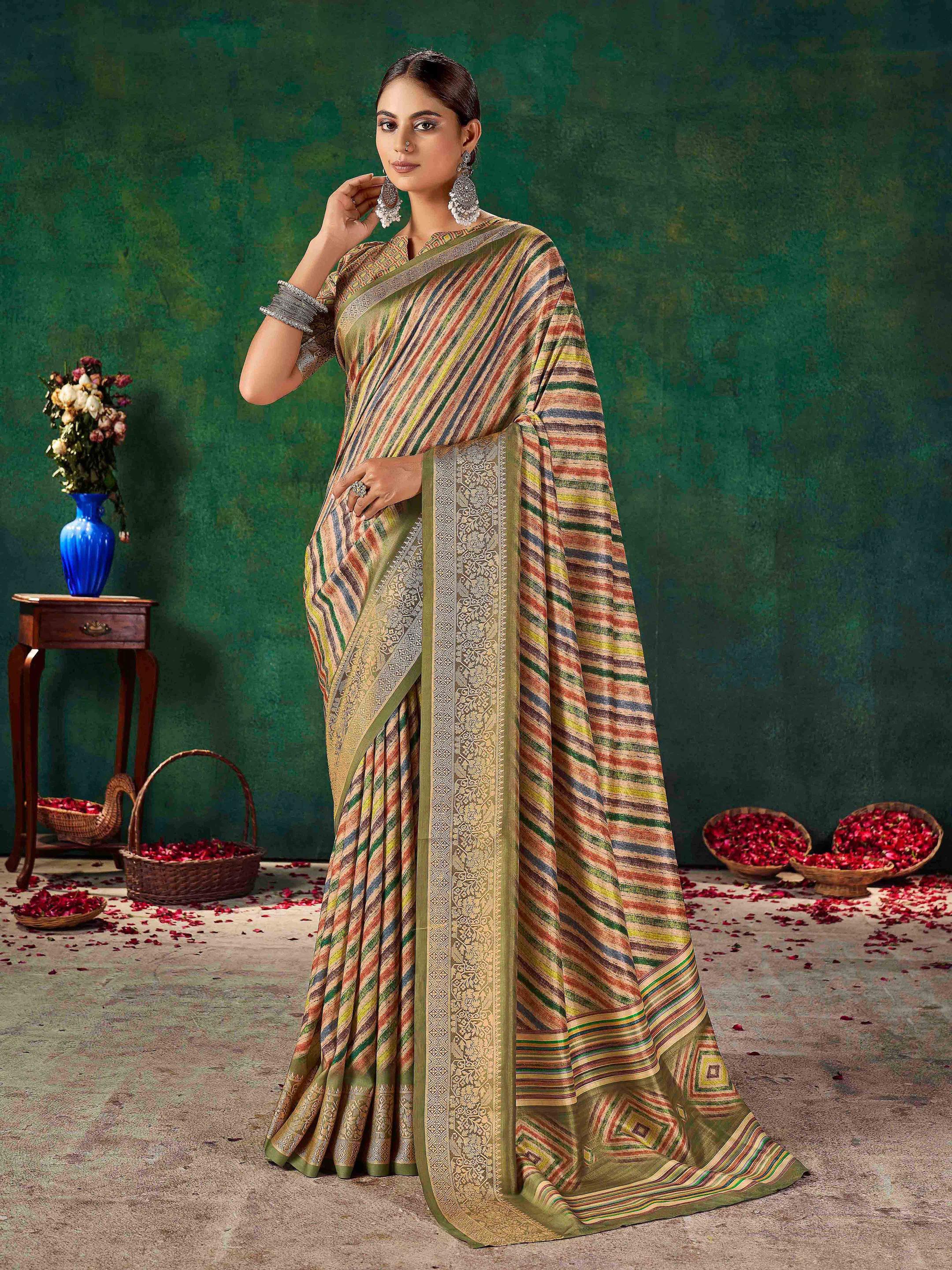 Olive Green Velvet Tussar Silk  Saree-SNGT1006