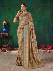 Olive Green Velvet Tussar Silk  Saree-SNGT1006