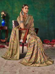 Olive Green Velvet Tussar Silk  Saree