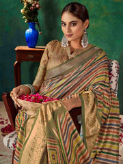 Olive Green Velvet Tussar Silk  Saree