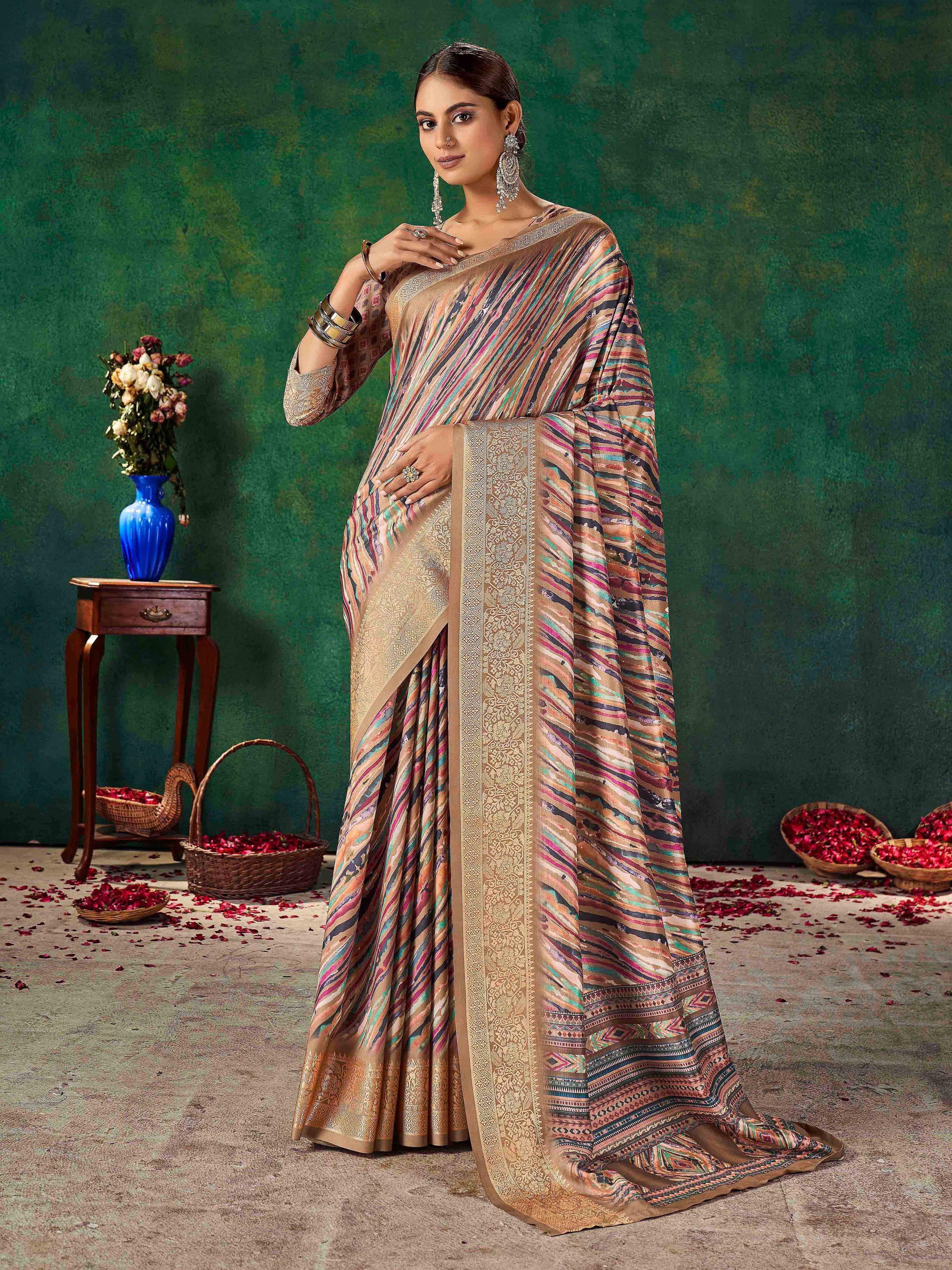 Brown Velvet Tussar Silk  Saree-SNGT1008