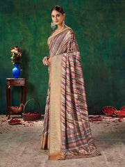 Brown Velvet Tussar Silk  Saree