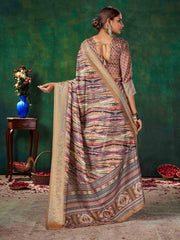 Brown Velvet Tussar Silk  Saree