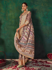 Brown Velvet Tussar Silk  Saree