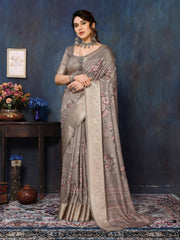 Grey Velvet Tussar Silk Woven Jacquard Saree-SNGT2001