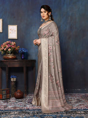 Grey Velvet Tussar Silk Woven Jacquard Saree