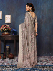 Grey Velvet Tussar Silk Woven Jacquard Saree