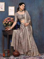 Grey Velvet Tussar Silk Woven Jacquard Saree