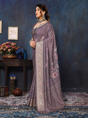 Violet Velvet Tussar Silk Woven Jacquard Saree