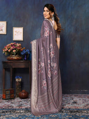 Violet Velvet Tussar Silk Woven Jacquard Saree