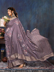 Violet Velvet Tussar Silk Woven Jacquard Saree