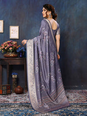 Purple Velvet Tussar Silk Woven Jacquard Saree