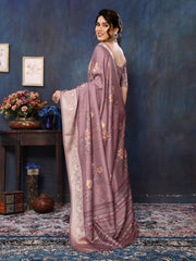 Taupe Velvet Tussar Silk Woven Jacquard Saree