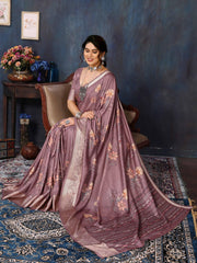 Taupe Velvet Tussar Silk Woven Jacquard Saree