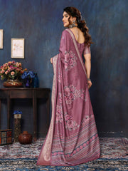 Pink Velvet Tussar Silk Woven Jacquard Saree