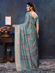 Green Velvet Tussar Silk Woven Jacquard Saree