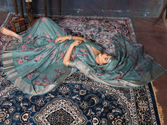 Green Velvet Tussar Silk Woven Jacquard Saree