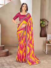 Yellow & Pink Moss chiffion Bandhani Print Saree-SRDHA1003