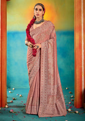 Peach Velvet Tussar Silk Printed Saree