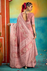 Peach Velvet Tussar Silk Printed Saree