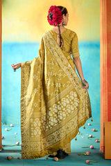 Olive Green Velvet Tussar Silk Printed Saree
