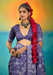 Blue Velvet Tussar Silk Printed Saree