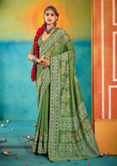 Green Velvet Tussar Silk Printed Saree