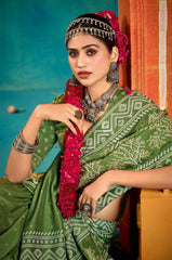 Green Velvet Tussar Silk Printed Saree