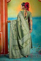 Green Velvet Tussar Silk Printed Saree