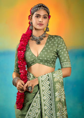 Green Velvet Tussar Silk Printed Saree