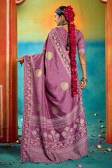 Lavender Velvet Tussar Silk Printed Saree