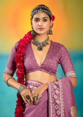 Lavender Velvet Tussar Silk Printed Saree