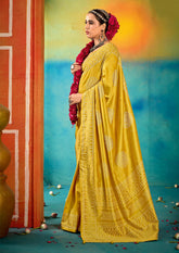 Mustard Velvet Tussar Silk Printed Saree