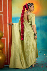 Pista Green Velvet Tussar Silk Printed Saree