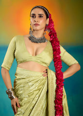 Pista Green Velvet Tussar Silk Printed Saree