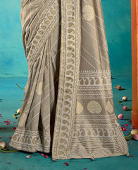 Steel Grey Velvet Tussar Silk Printed Saree