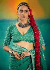 Teal Velvet Tussar Silk Printed Saree