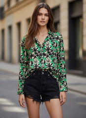 Green Geometric Print Long Sleeve Shirt