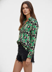 Green Geometric Print Long Sleeve Shirt