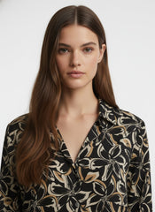 Black & Brown Poly Crepe Floral Printed Shirt