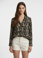 Black & Brown Poly Crepe Floral Printed Shirt