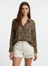 Brown Poly Crepe Animal Printed Shirt