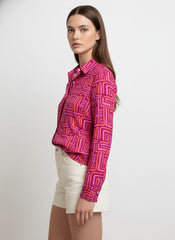 Pink Poly Crepe Geometric Printed Shirt