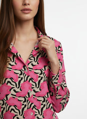 Pink & White Poly Crepe Floral Printed Shirt