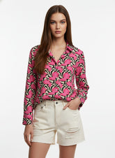 Pink & White Poly Crepe Floral Printed Shirt