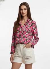 Pink & White Poly Crepe Floral Printed Shirt