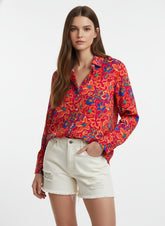 Red & Orange Poly Crepe Floral Printed Shirt