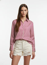 Pastel Yellow & Pink Poly Crepe Vertical Stripes Printed Shirt