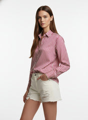 Pastel Yellow & Pink Poly Crepe Vertical Stripes Printed Shirt