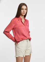 Orange & Pink Poly Crepe Vertical Stripes Printed Shirt